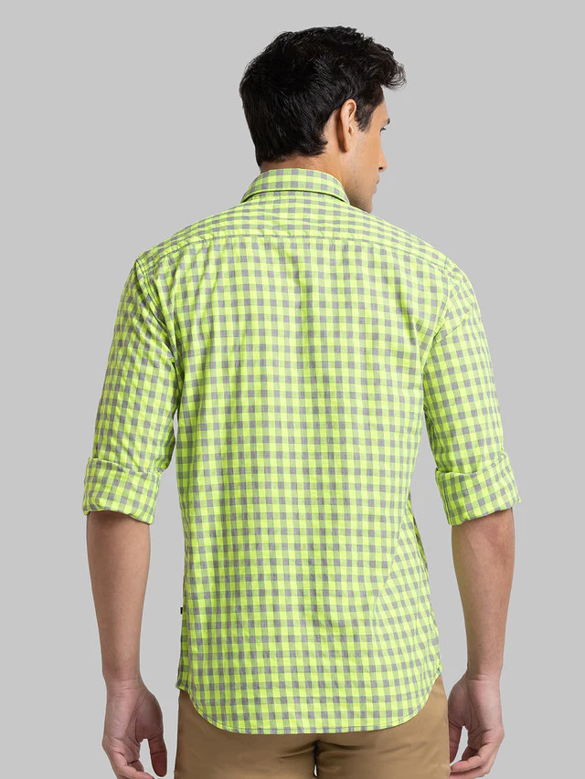 Parx Yellow Checks Slim Fit Cotton Blend Casual Shirt - Image 4