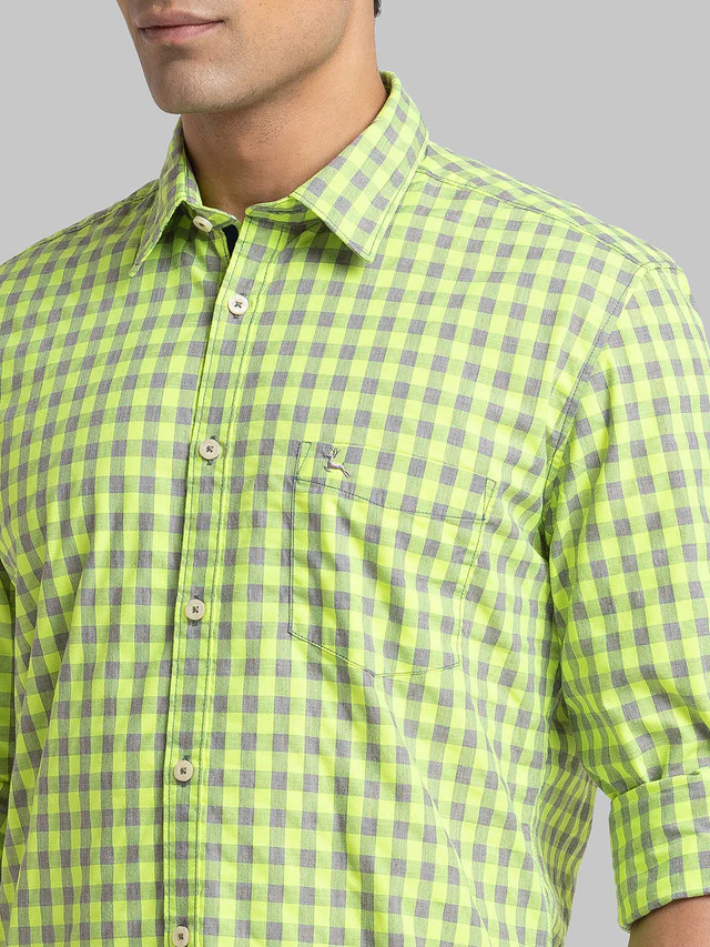 Parx Yellow Checks Slim Fit Cotton Blend Casual Shirt - Image 6