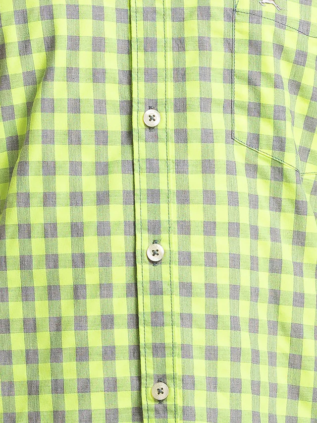 Parx Yellow Checks Slim Fit Cotton Blend Casual Shirt - Image 7