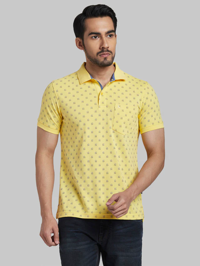 Parx Yellow Printed Regular Fit Cotton T-Shirt