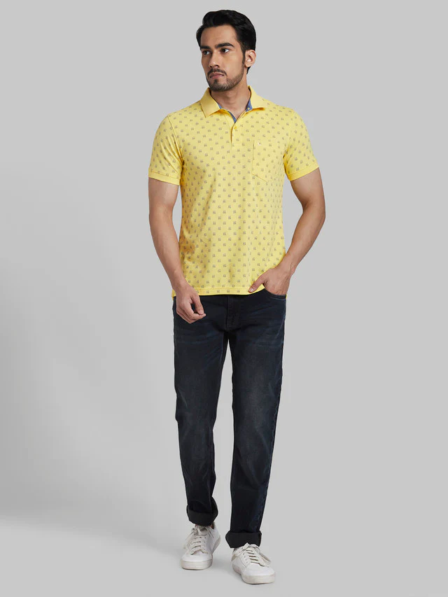 Parx Yellow Printed Regular Fit Cotton T-Shirt - Image 5