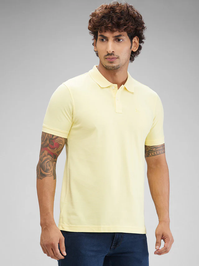 Parx Yellow Solid Regular Fit Cotton Blend T-Shirt - Image 2
