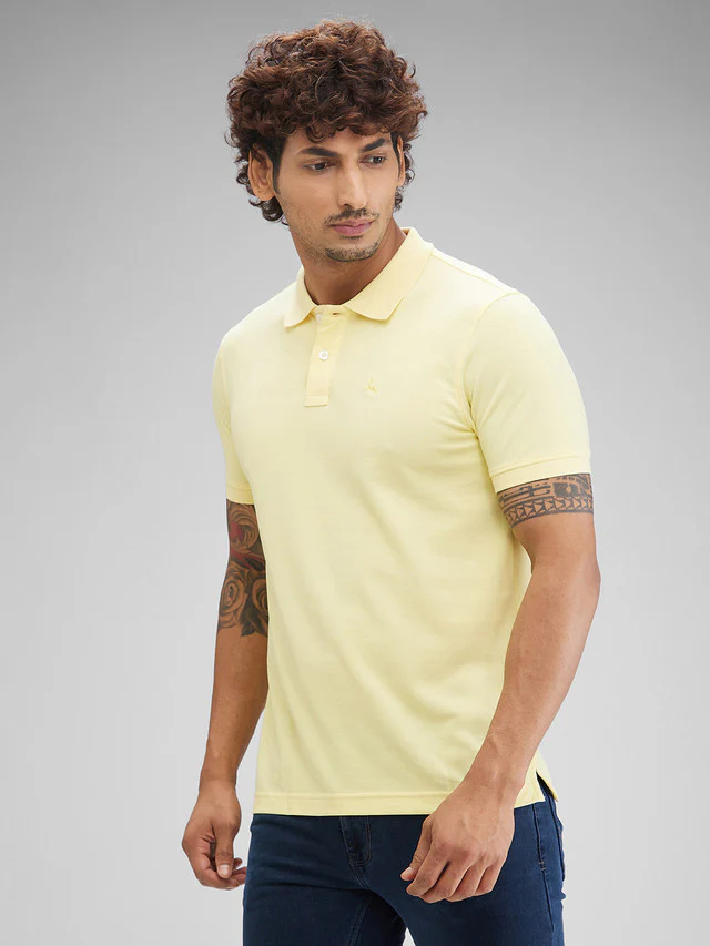 Parx Yellow Solid Regular Fit Cotton Blend T-Shirt - Image 3