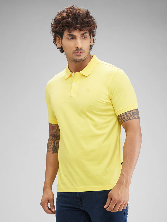 Parx Yellow Solid Regular Fit Cotton T-Shirt - Image 3