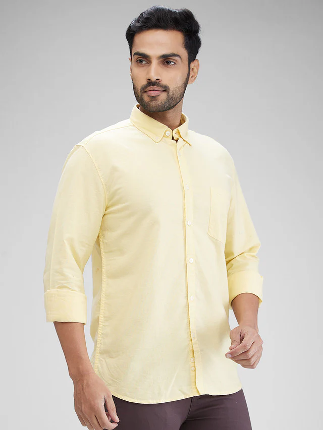 Parx Yellow Solid Slim Fit Cotton Casual Shirt - Image 2