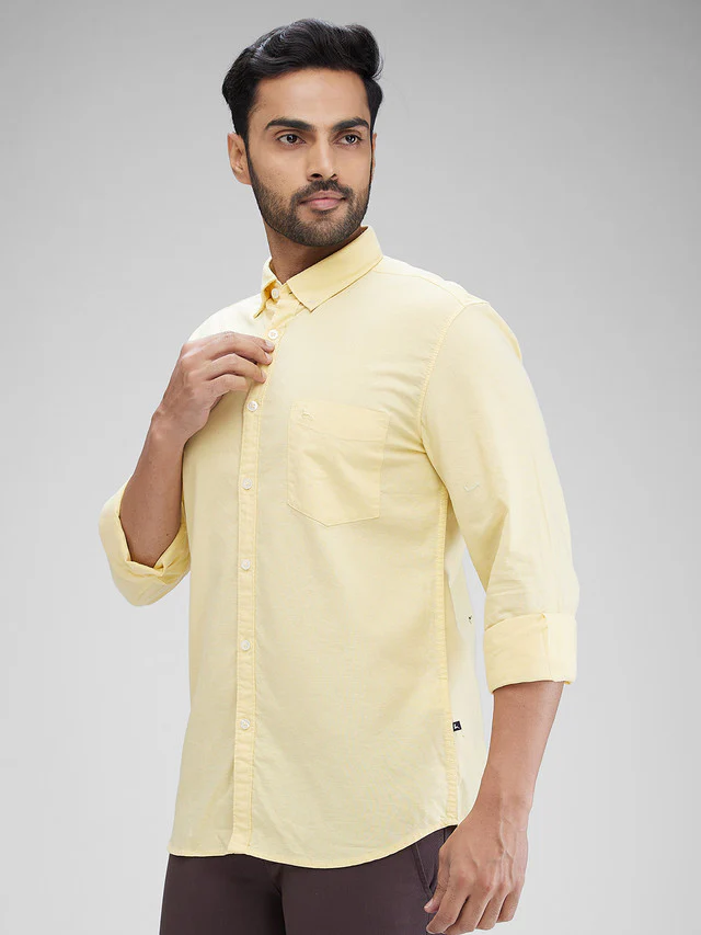 Parx Yellow Solid Slim Fit Cotton Casual Shirt - Image 3