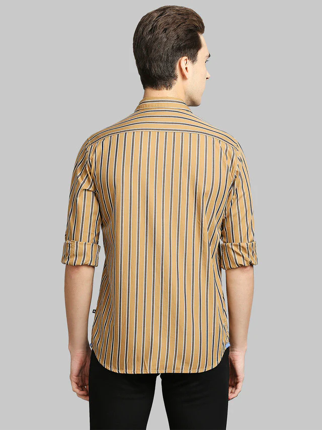 Parx Yellow Stripe Slim Fit Cotton Casual Shirt - Image 4