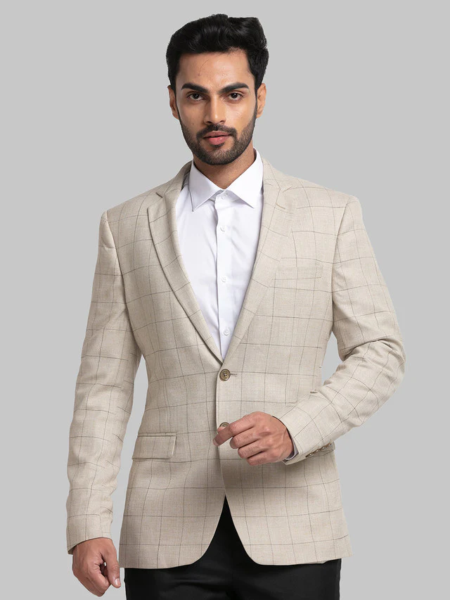 Raymond Beige Checks Slim Fit Polyester Blend Blazer