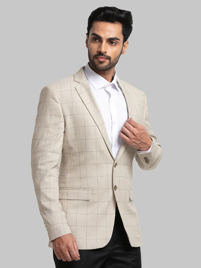 Raymond Beige Checks Slim Fit Polyester Blend Blazer - Image 2