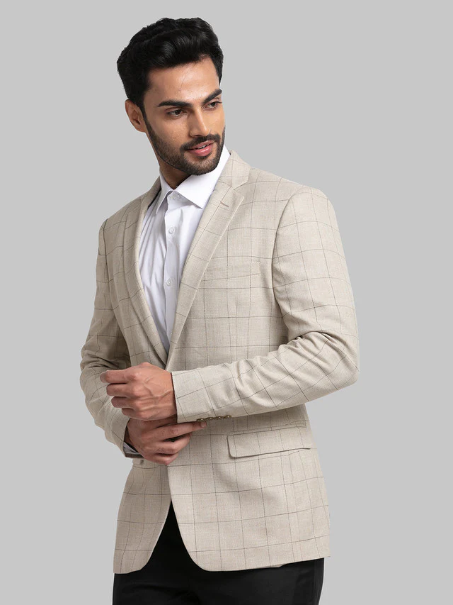 Raymond Beige Checks Slim Fit Polyester Blend Blazer - Image 3