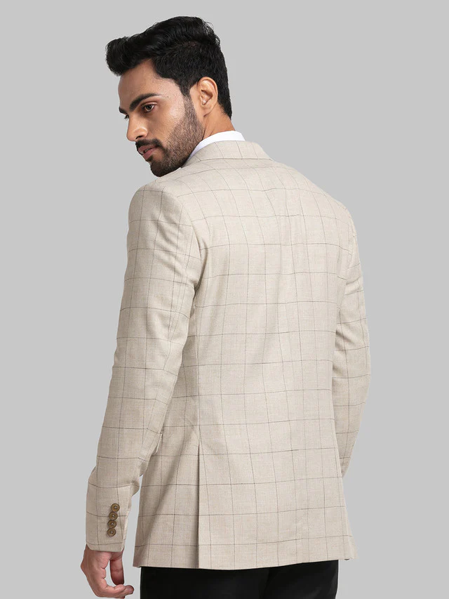 Raymond Beige Checks Slim Fit Polyester Blend Blazer - Image 4