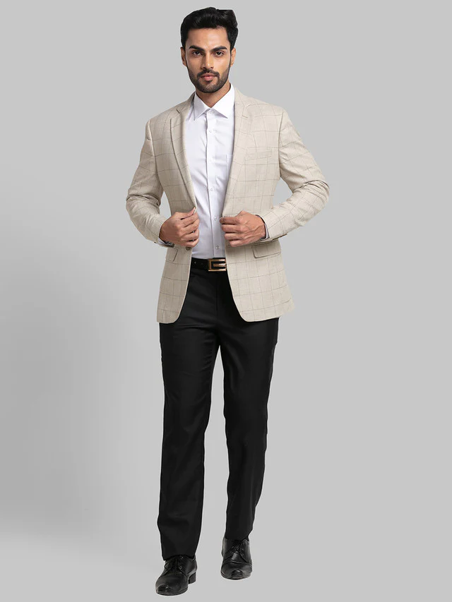 Raymond Beige Checks Slim Fit Polyester Blend Blazer - Image 5