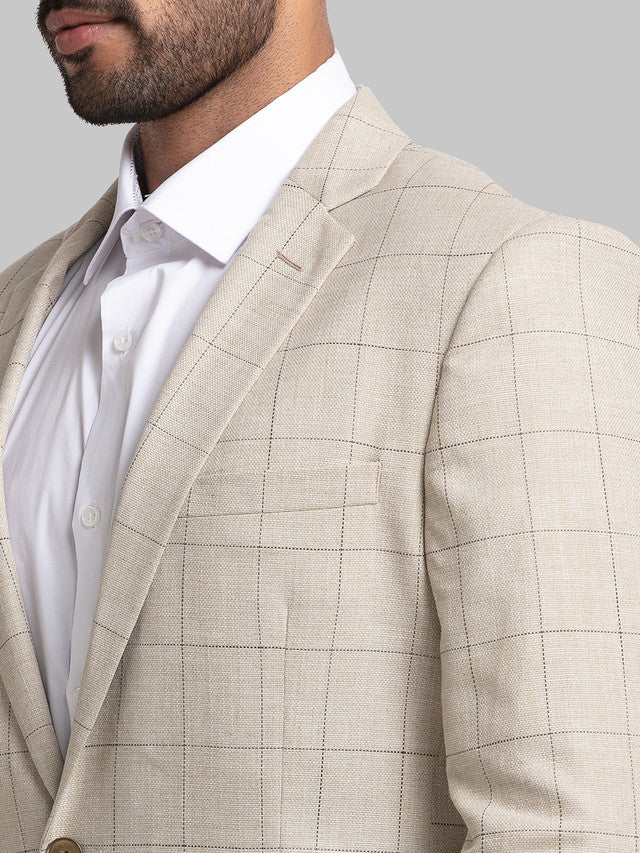 Raymond Beige Checks Slim Fit Polyester Blend Blazer - Image 6