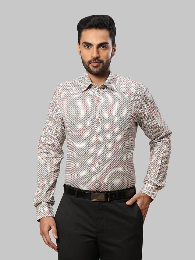 Raymond Beige Printed Contemporary Fit Cotton Formal Shirt