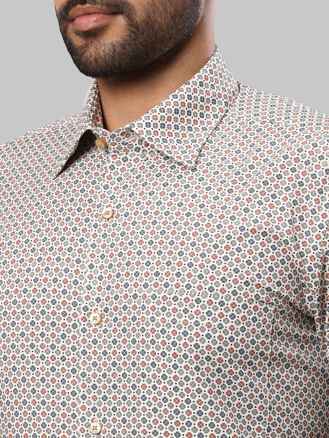 Raymond Beige Printed Contemporary Fit Cotton Formal Shirt - Image 6