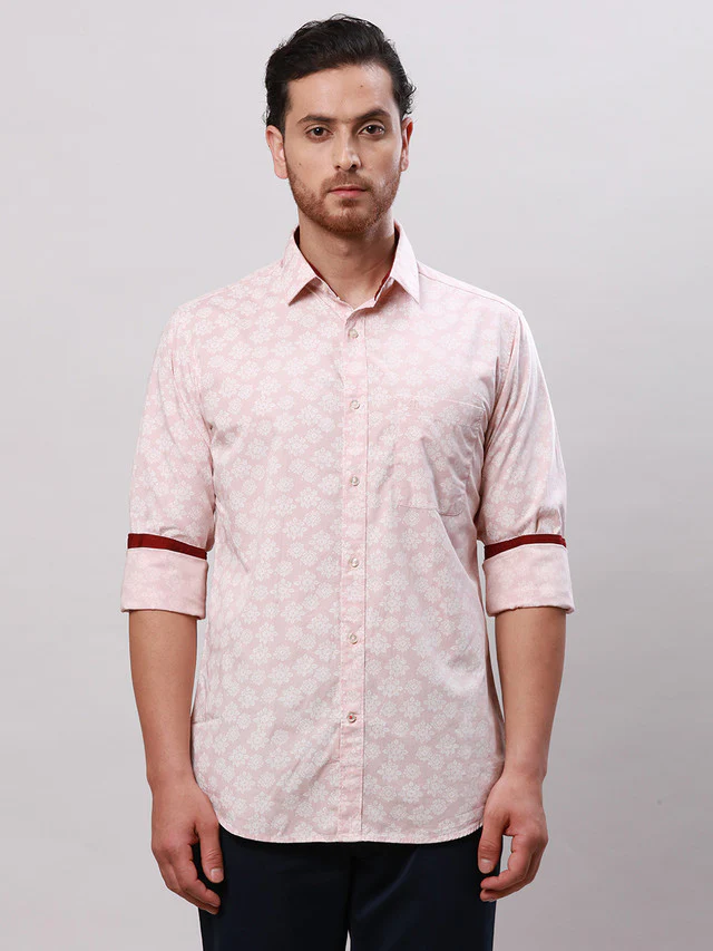 Raymond Men Brown Printed Slim Fit Cotton Casual Shirt