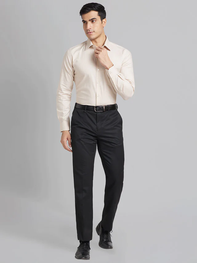 Raymond Beige Solid Contemporary Fit Cotton Blend Formal Shirt - Image 5