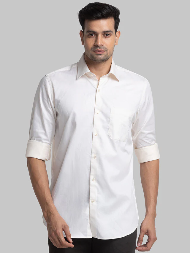 Raymond Beige Solid Contemporary Fit Cotton Formal Shirt