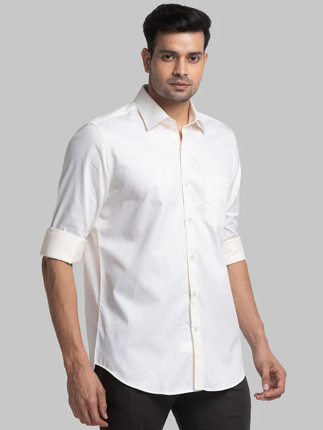 Raymond Beige Solid Contemporary Fit Cotton Formal Shirt - Image 2