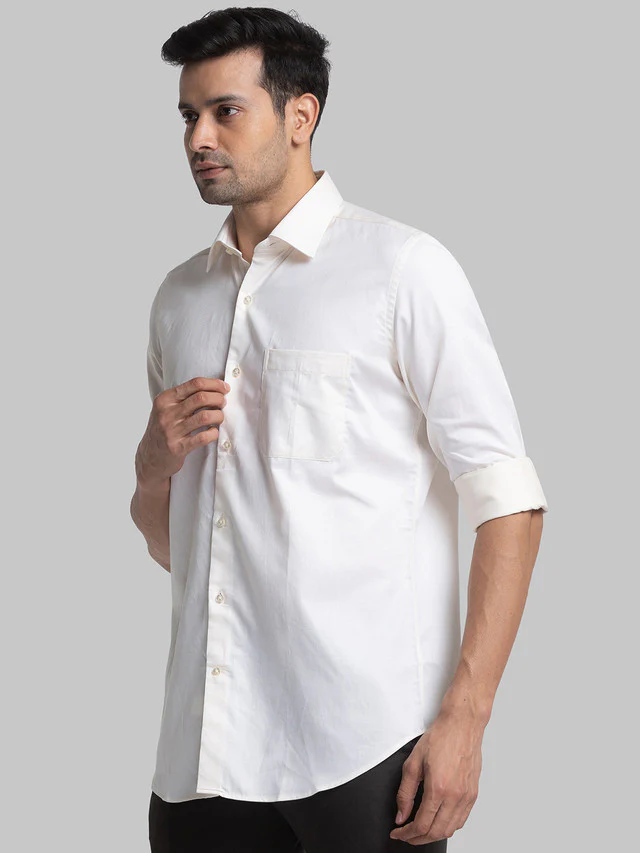 Raymond Beige Solid Contemporary Fit Cotton Formal Shirt - Image 3