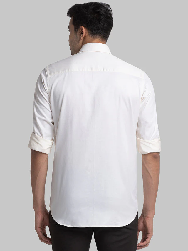 Raymond Beige Solid Contemporary Fit Cotton Formal Shirt - Image 4