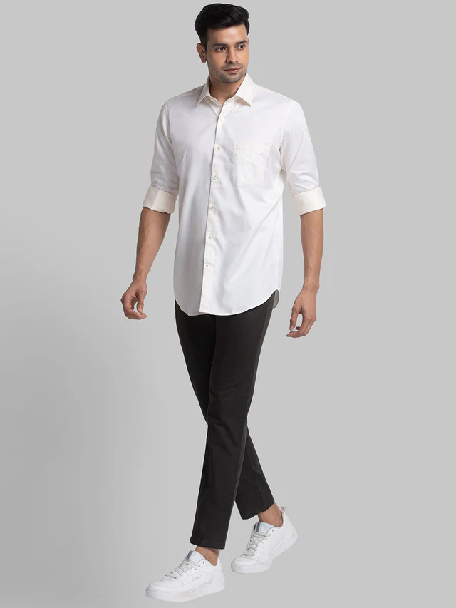 Raymond Beige Solid Contemporary Fit Cotton Formal Shirt - Image 5