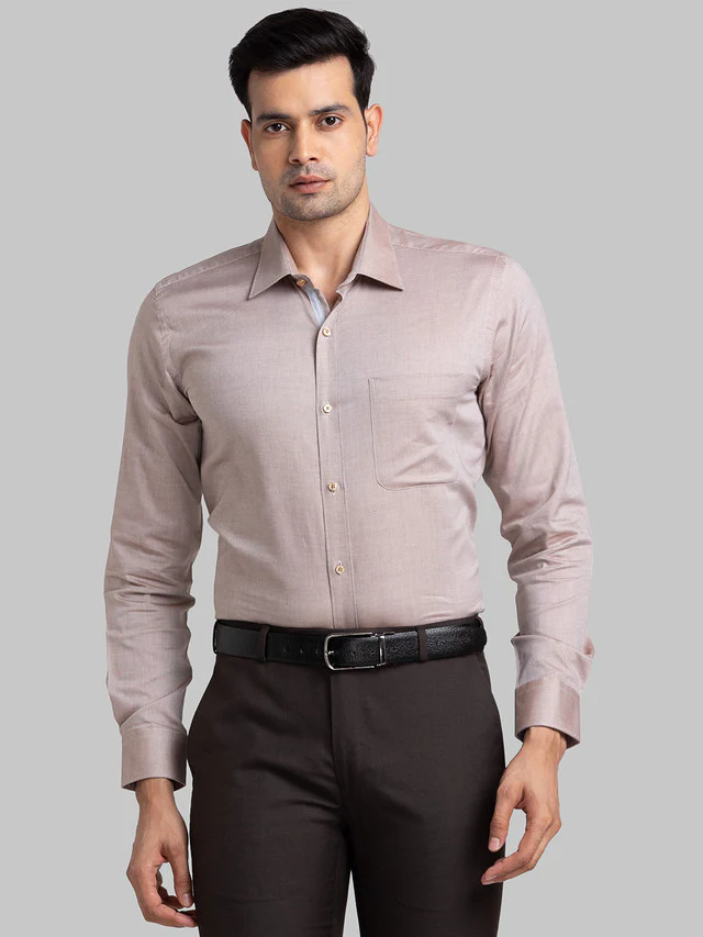 Raymond Beige Solid Contemporary Fit Cotton Formal Shirt
