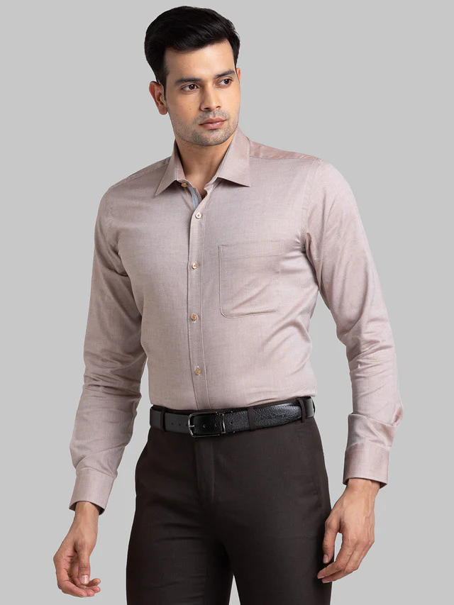 Raymond Beige Solid Contemporary Fit Cotton Formal Shirt - Image 3