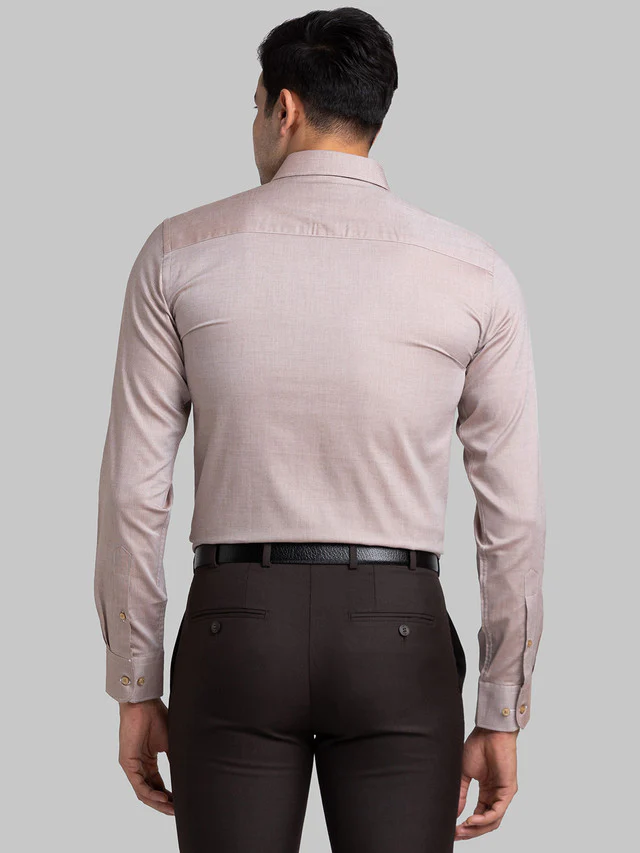 Raymond Beige Solid Contemporary Fit Cotton Formal Shirt - Image 4