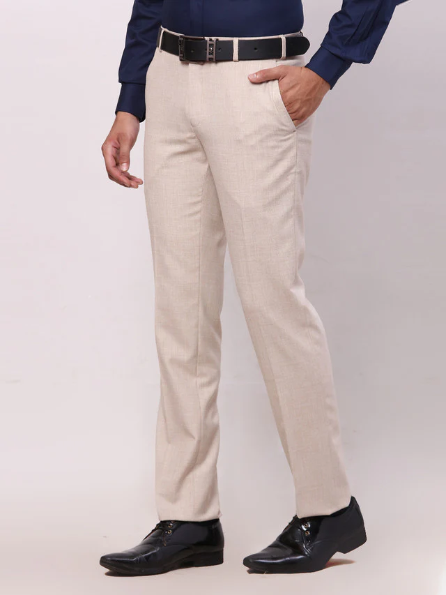 Raymond Beige Solid Contemporary Fit Polyester Blend Trouser - Image 3