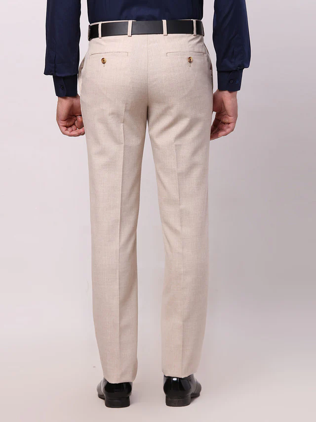 Raymond Beige Solid Contemporary Fit Polyester Blend Trouser - Image 4