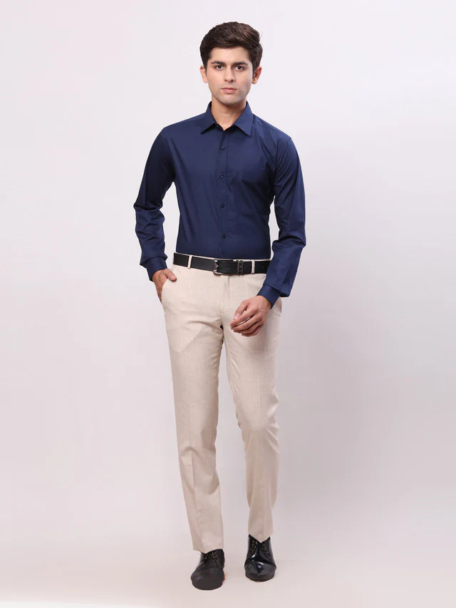 Raymond Beige Solid Contemporary Fit Polyester Blend Trouser - Image 5