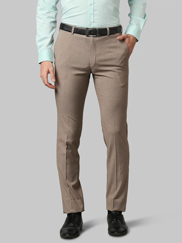 Raymond Beige Solid Slim Fit Polyester Blend Trouser