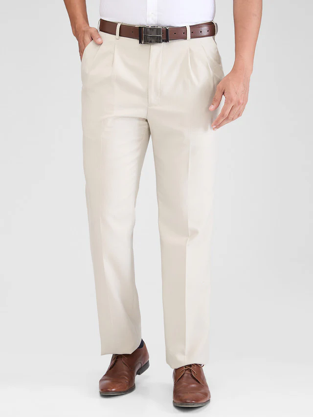 Raymond Beige Structure Classic Fit Polyester Blend Trouser