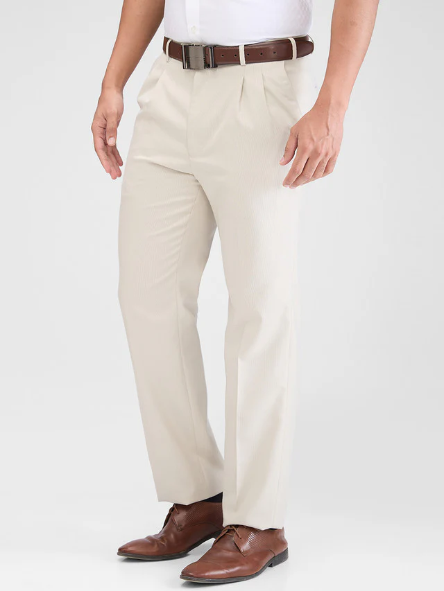 Raymond Beige Structure Classic Fit Polyester Blend Trouser - Image 3