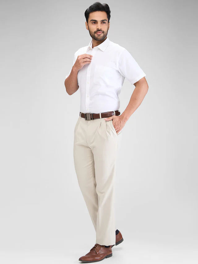 Raymond Beige Structure Classic Fit Polyester Blend Trouser - Image 5