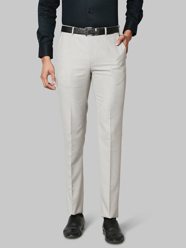 Raymond Beige Structure Contemporary Fit Polyester Blend Trouser