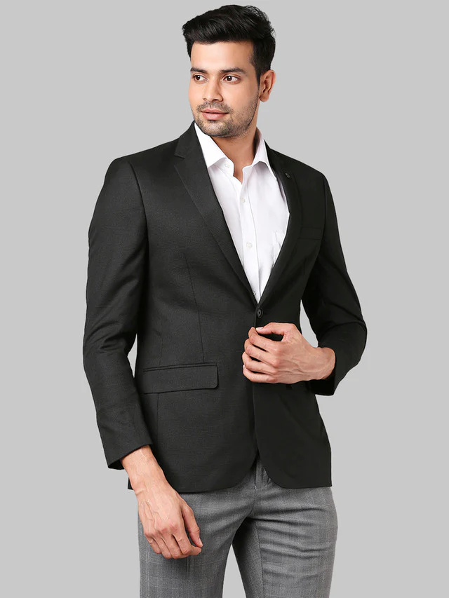 Raymond Black Checks Contemporary Fit Polyester Blend Blazer - Image 2
