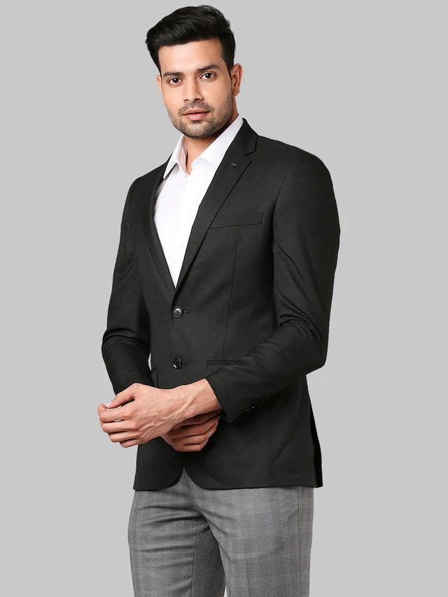 Raymond Black Checks Contemporary Fit Polyester Blend Blazer - Image 3