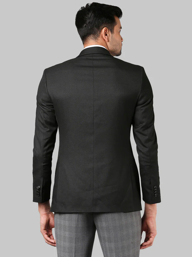 Raymond Black Checks Contemporary Fit Polyester Blend Blazer - Image 4