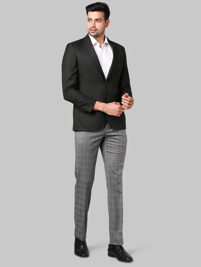 Raymond Black Checks Contemporary Fit Polyester Blend Blazer - Image 5