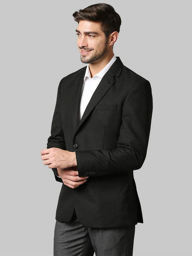 Raymond Black Checks Contemporary Fit Polyester Blend Blazer - Image 3