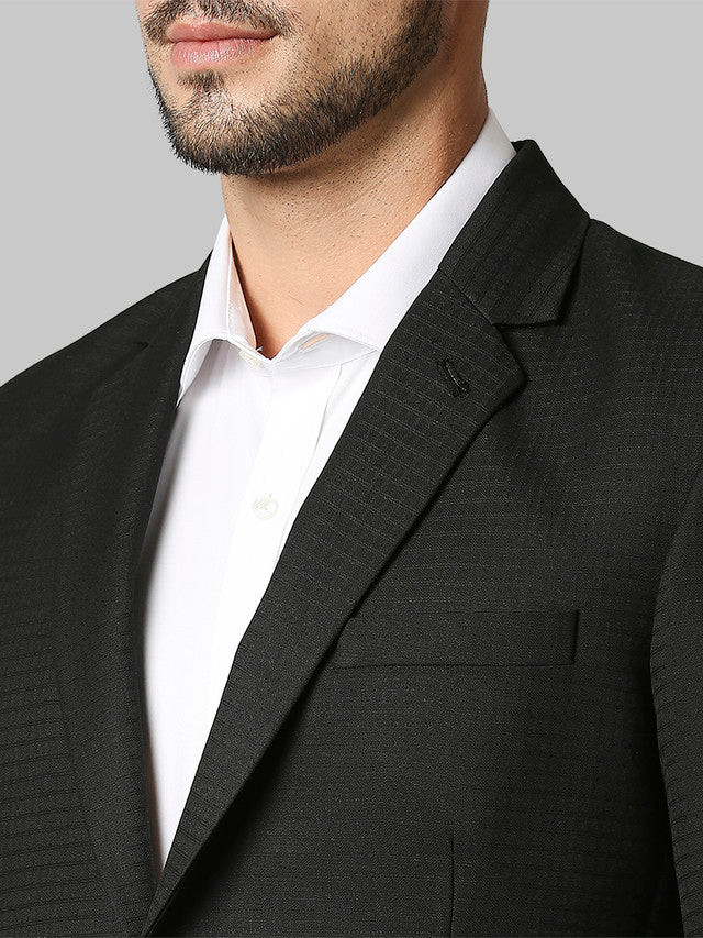 Raymond Black Checks Contemporary Fit Polyester Blend Blazer - Image 6