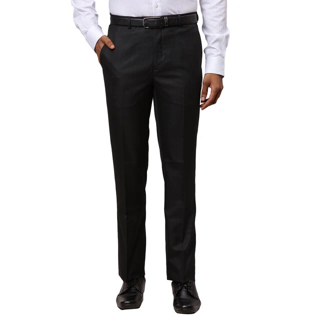 Raymond Black Checks Contemporary Fit Polyester Blend Trouser