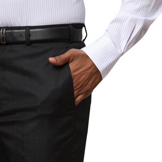 Raymond Black Checks Contemporary Fit Polyester Blend Trouser - Image 6