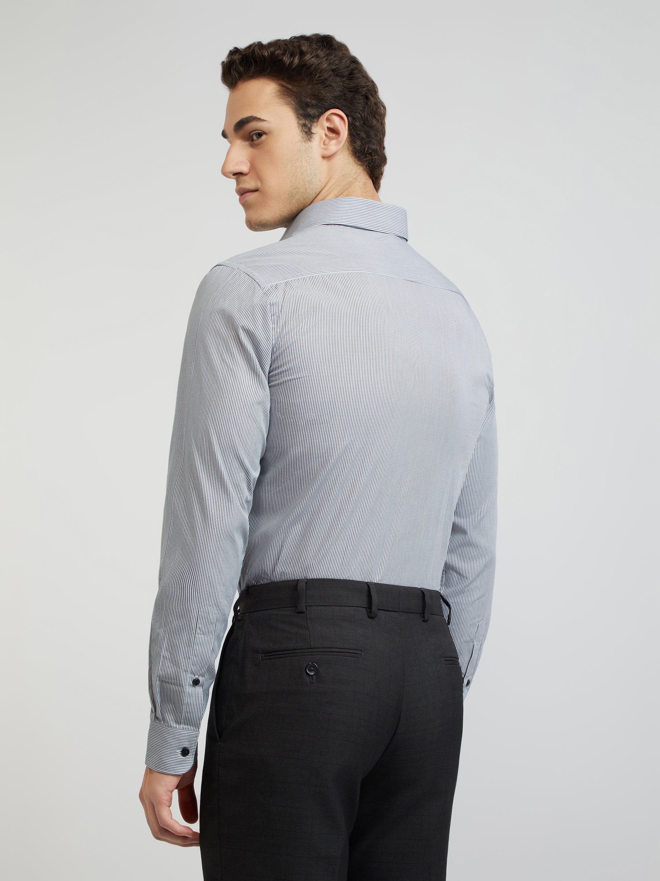 Raymond Men Grey Checks Slim Fit Cotton Formal Shirt - Image 4