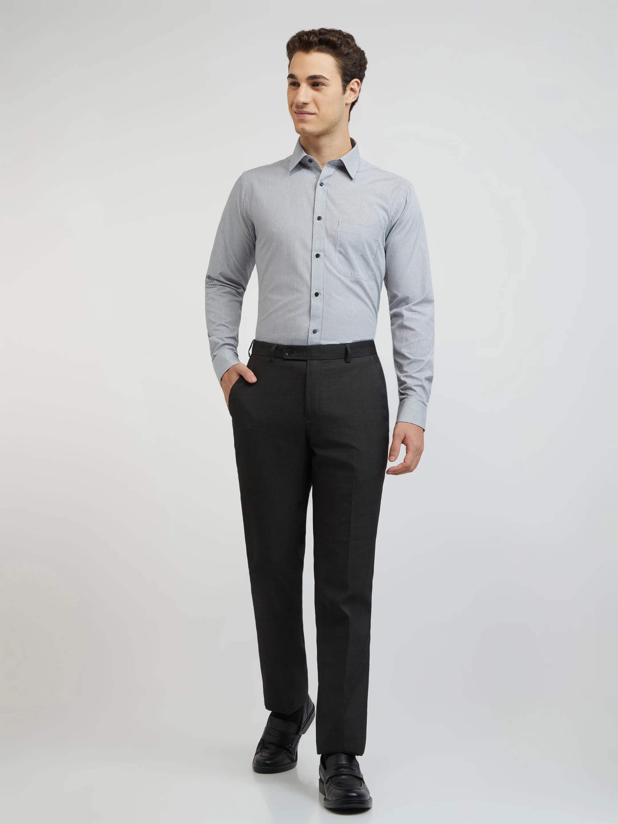 Raymond Men Grey Checks Slim Fit Cotton Formal Shirt - Image 5