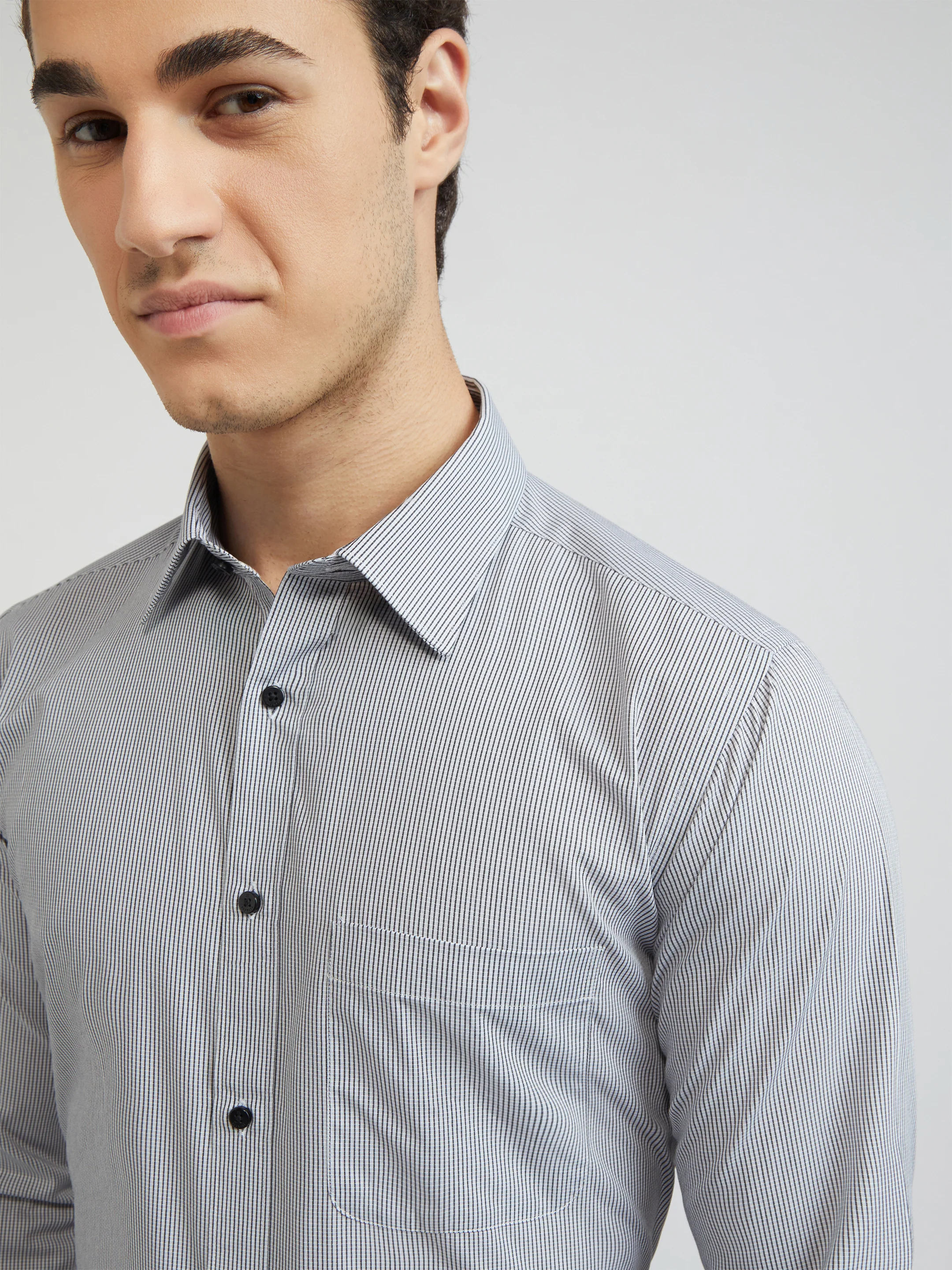 Raymond Men Grey Checks Slim Fit Cotton Formal Shirt - Image 6