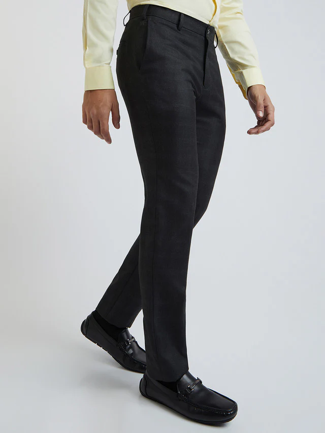 Raymond Black Checks Slim Fit Polyester Blend Trouser - Image 2