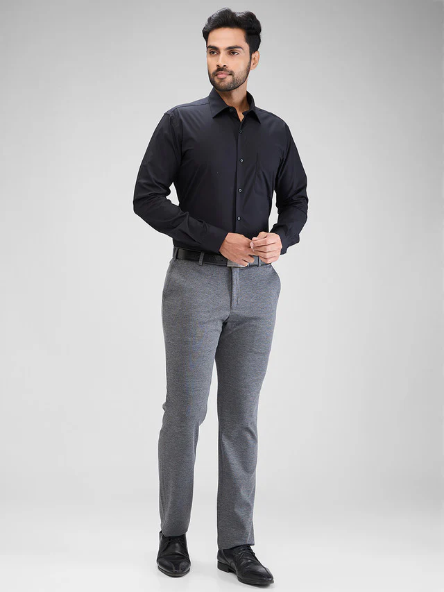 Raymond Black Solid Contemporary Fit Cotton Formal Shirt - Image 5